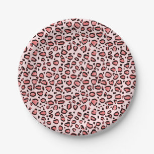 Pink Leopard Animal Print Pattern Paper Plates