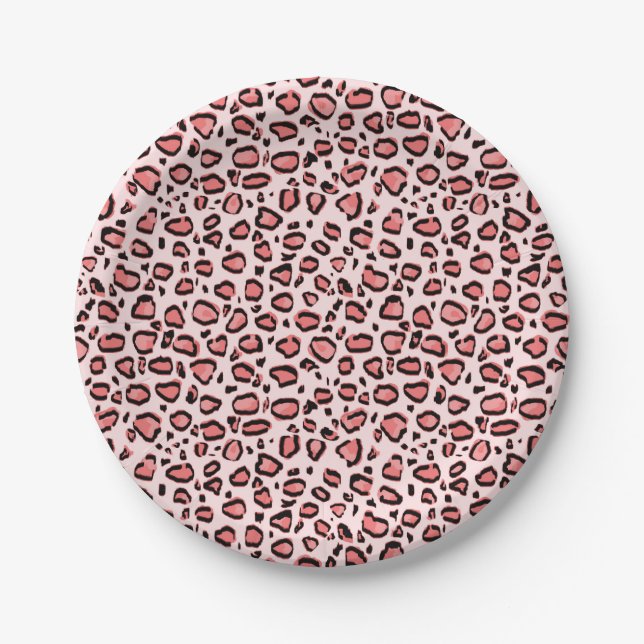 Pink Leopard Animal Print Pattern Paper Plates (Front)