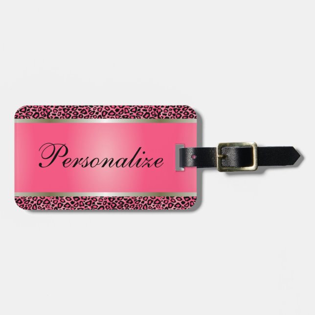 Pink Leopard Animal Print | Personalize Luggage Tag (Front Horizontal)