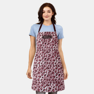 Pink Leopard Animal Print With Faux Foil And Name Apron
