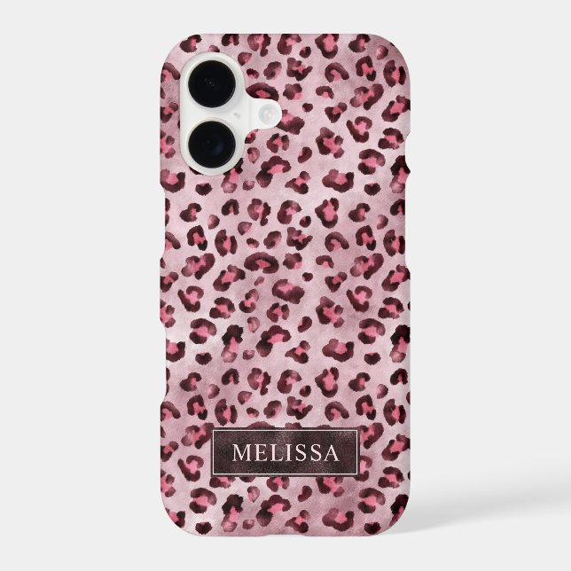 Pink Leopard Animal Print With Faux Foil And Name Case-Mate iPhone Case (Back)