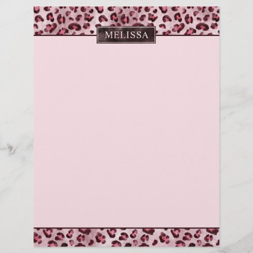 Pink Leopard Animal Print With Faux Foil And Name Letterhead