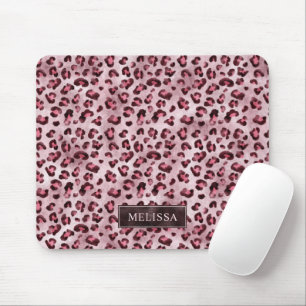 Pink Leopard Animal Print With Faux Foil And Name Mouse Pad
