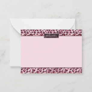 Pink Leopard Animal Print With Faux Foil And Name Note Card