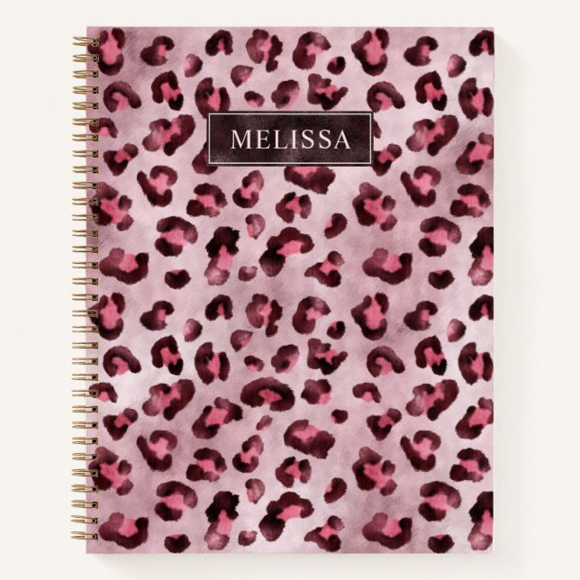 Pink Leopard Animal Print With Faux Foil And Name Notebook (Front)