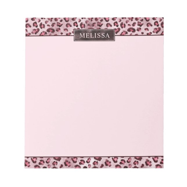 Pink Leopard Animal Print With Faux Foil And Name Notepad (Front)