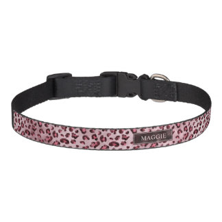 Pink Leopard Animal Print With Faux Foil And Name Pet Collar