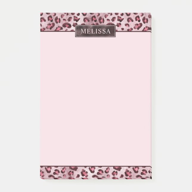 Pink Leopard Animal Print With Faux Foil And Name Post-it Notes (Front)