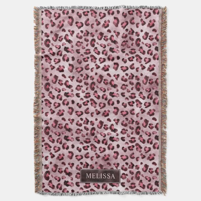 Pink Leopard Animal Print With Faux Foil And Name Throw Blanket (Front Vertical)