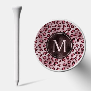 Pink Leopard Animal Print With Faux Foil Monogram Golf Tees