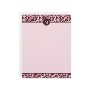 Pink Leopard Animal Print With Faux Foil Monogram Letterhead