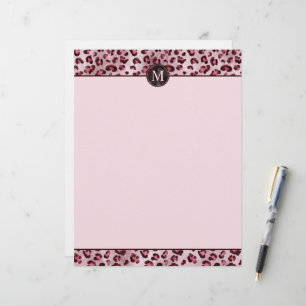 Pink Leopard Animal Print With Faux Foil Monogram Letterhead