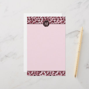 Pink Leopard Animal Print With Faux Foil Monogram Stationery