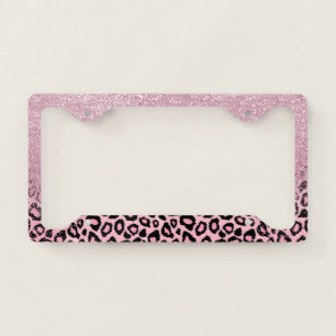 Pink Leopard Animal Print with Glitter License Plate Frame