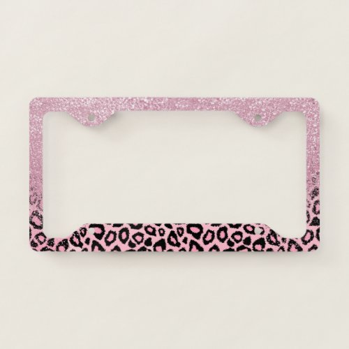 Pink Leopard Animal Print with Glitter License Plate Frame