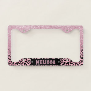 Pink Leopard Animal Print with Glitter License Plate Frame