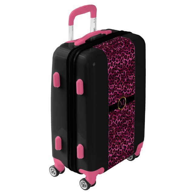 Pink Leopard Animal Skin Monogram Luggage (Rotated Left)
