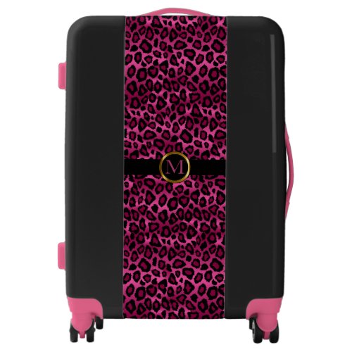 Pink Leopard Animal Skin Monogram Luggage