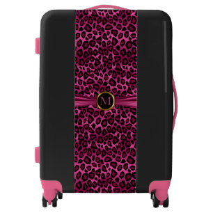 Pink Leopard Animal Skin Monogram Luggage