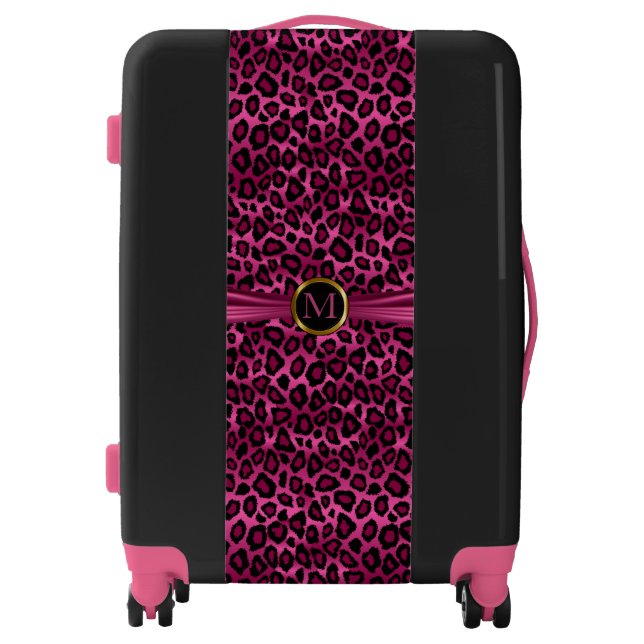 Pink Leopard Animal Skin Monogram Luggage (Front)