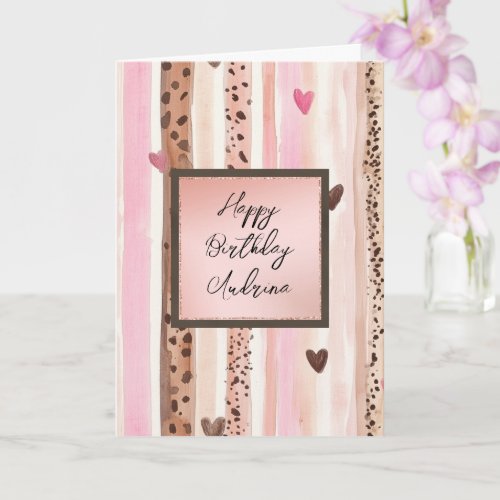 Pink Leopard Animal Stripes Hearts Blush Birthday