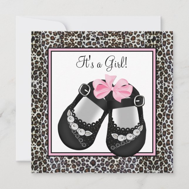 Pink Leopard Baby shower Invitations (Front)