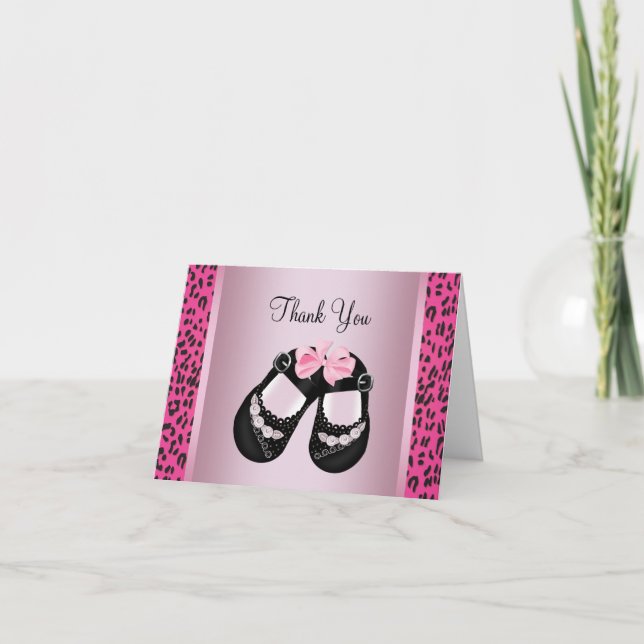 Pink Leopard Baby Shower Thank You Card (Front)