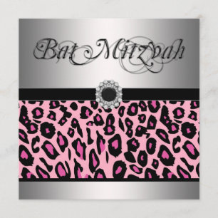 Pink Leopard Bat Mitzvah Invitations