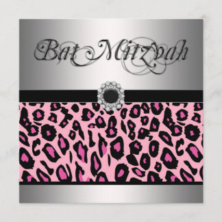Pink Leopard Bat Mitzvah Invitations