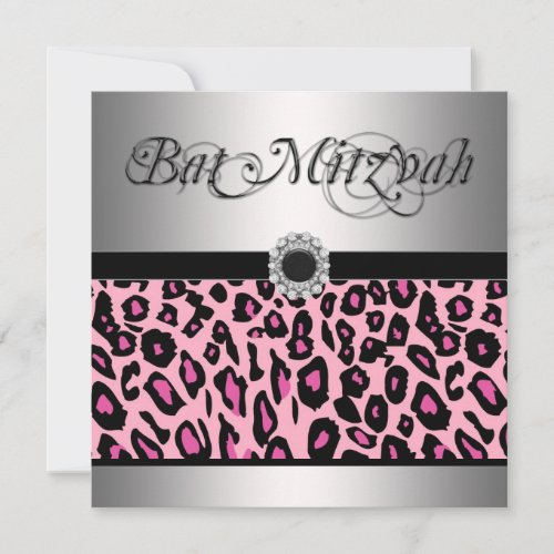 Pink Leopard Bat Mitzvah Invitations