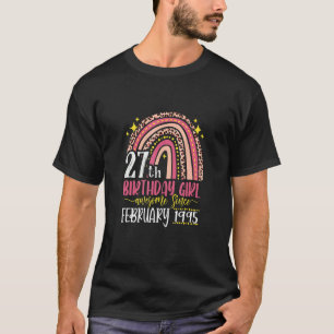 Pink Leopard Best 27th Birthday Ever Rainbow Febru T-Shirt