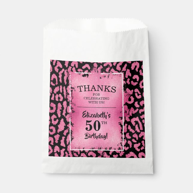 Pink Leopard Birthday Party Favor Bag (Front)