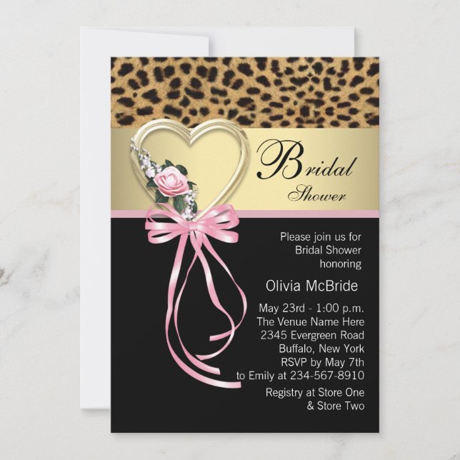 Pink Leopard Black Gold Leopard Bridal Shower Invitation (Front)