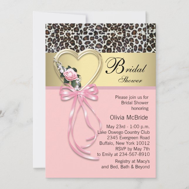 Pink Leopard Black Gold Leopard Bridal Shower Invitation (Front)