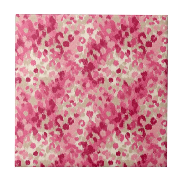 Pink Leopard Brush Stroke Seamless Pattern Ceramic Tile (Front)