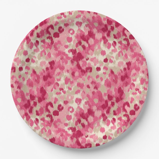 Pink Leopard Brush Stroke Seamless Pattern Paper Plates (Front)