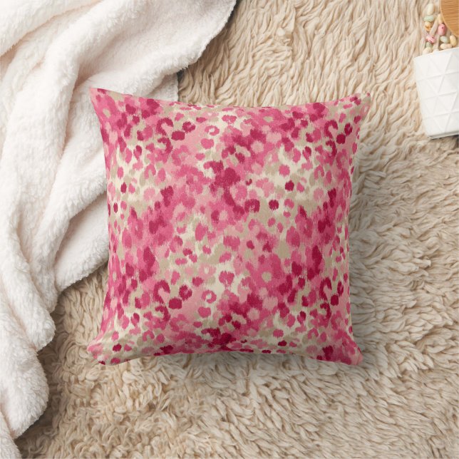 Pink Leopard Brush Stroke Seamless Pattern Throw Pillow (Blanket)