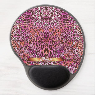 Pink Leopard Camo Style Customized Name Gel Mouse Pad