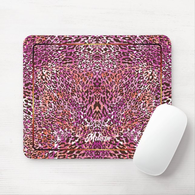Pink Leopard Camo Style Customized Name Mouse Pad (With Mouse)