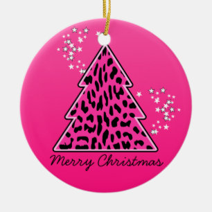 Pink Leopard Cheetah Christmas Tree Ceramic Ornament