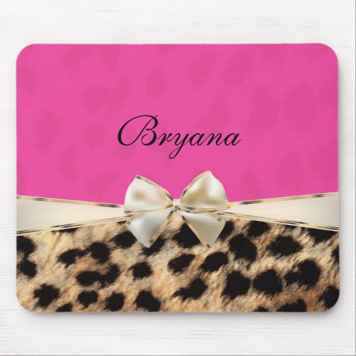 Pink  Leopard Cheetah Print Bow Mouse Pad