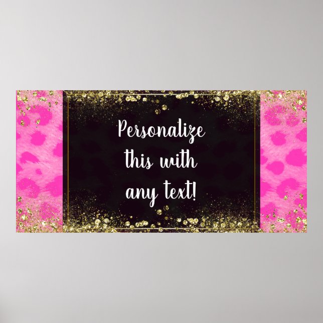 Pink Leopard Cheetah Print Gold Glitter Banner (Front)