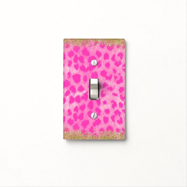 Pink Leopard Cheetah Print Gold Glitter Modern Light Switch Cover (In Situ)