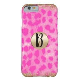 Pink Leopard Cheetah Print Gold Glitter Monogram Barely There iPhone 6 Case