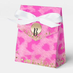Pink Leopard Cheetah Print Gold Glitter Monogram Favor Boxes