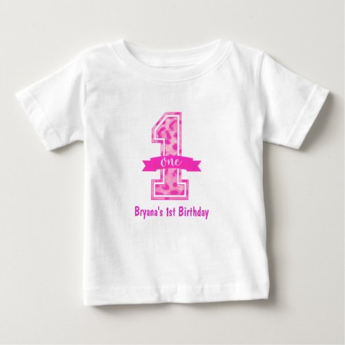 Pink Leopard Cheetah Print ONE 1st Birthday Custom Baby T_Shirt