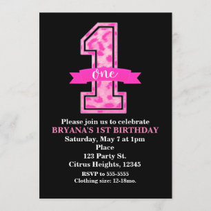 Pink Leopard Cheetah Print One 1st Birthday Party Invitation