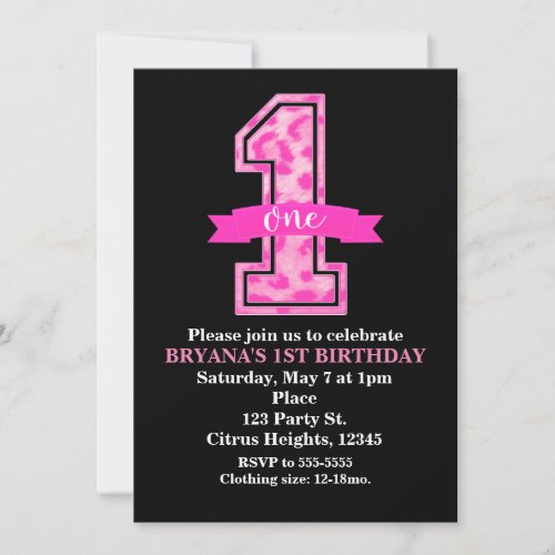 Pink Leopard Cheetah Print One 1st Birthday Party Invitation
