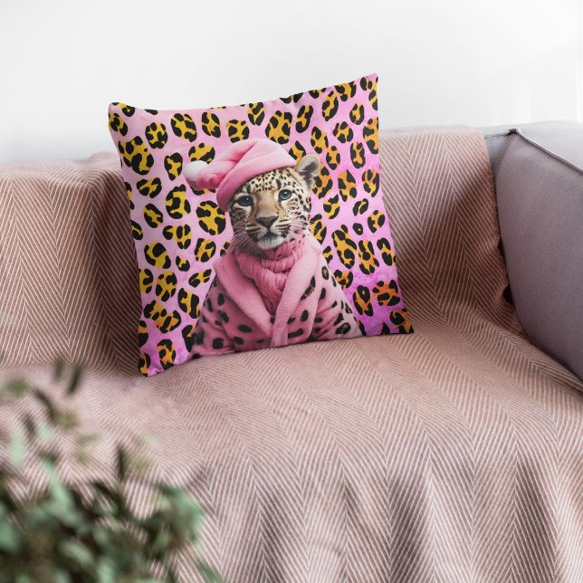 Pink Leopard Christmas Jaguar Cushion  (Creator Uploaded)