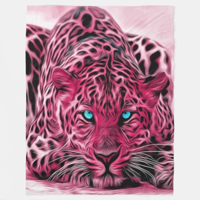 Pink Leopard Custom Fleece Blanket, Large (Front)